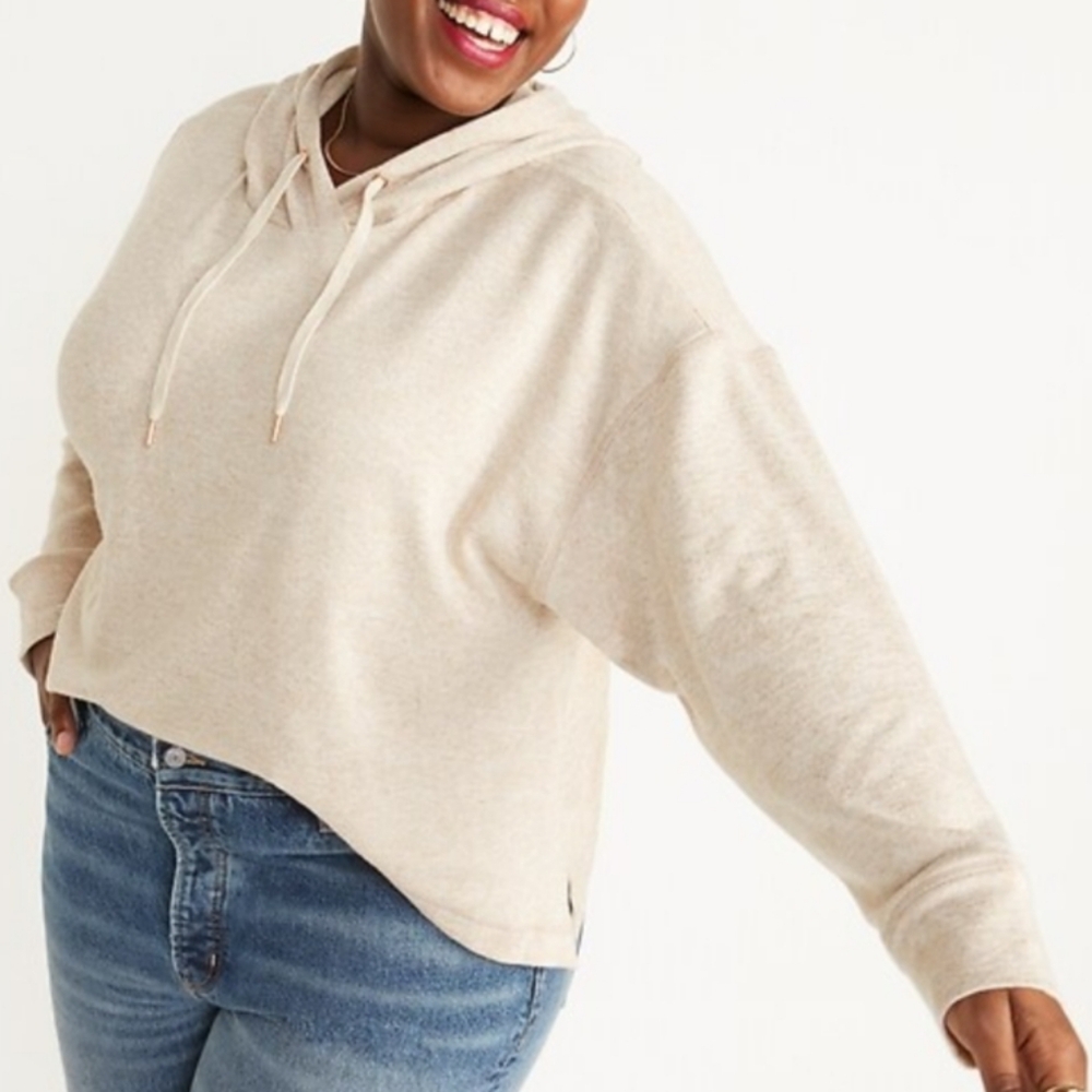 NWT Old Navy Fleece Lined Oversized Crop Pullover Hodie In Cream Size 4X
